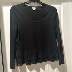 J.Crew Long Sleeve Black Pleated Trim Blouse Spring‎ Summer Casual Size Medium